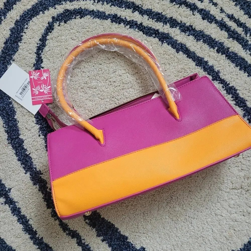 Trina Turk Colorblock Shoulder Bag Tangerine Pink Beachy - Picture 4 of 8